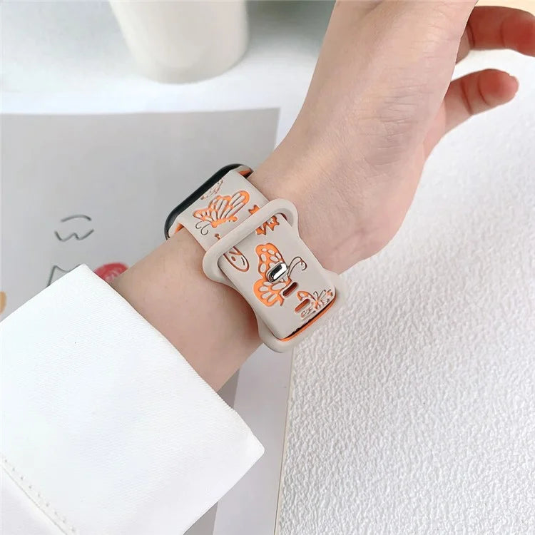 For Apple Watch Ultra 2 Ultra 49mm / Series 9 8 7 45mm / 6 5 4 SE (2022) SE (2023) SE 44mm / 3 2 1 42mm Butterfly Silicone Band