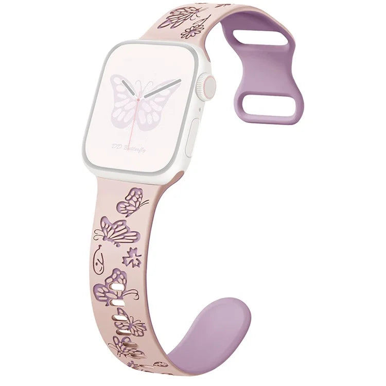 For Apple Watch Ultra 2 Ultra 49mm / Series 9 8 7 45mm / 6 5 4 SE (2022) SE (2023) SE 44mm / 3 2 1 42mm Butterfly Silicone Band