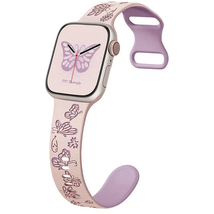 For Apple Watch Ultra 2 Ultra 49mm / Series 9 8 7 45mm / 6 5 4 SE (2022) SE (2023) SE 44mm / 3 2 1 42mm Butterfly Silicone Band