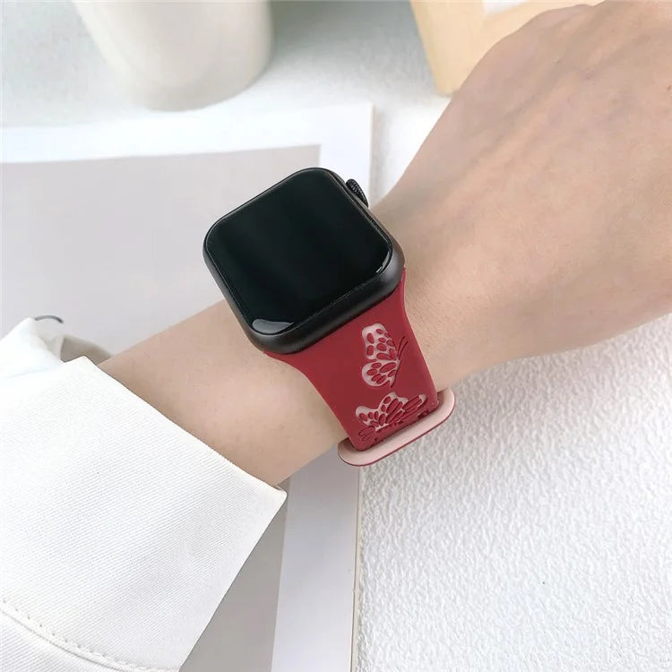 For Apple Watch Ultra 2 Ultra 49mm / Series 9 8 7 45mm / 6 5 4 SE (2022) SE (2023) SE 44mm / 3 2 1 42mm Butterfly Silicone Band