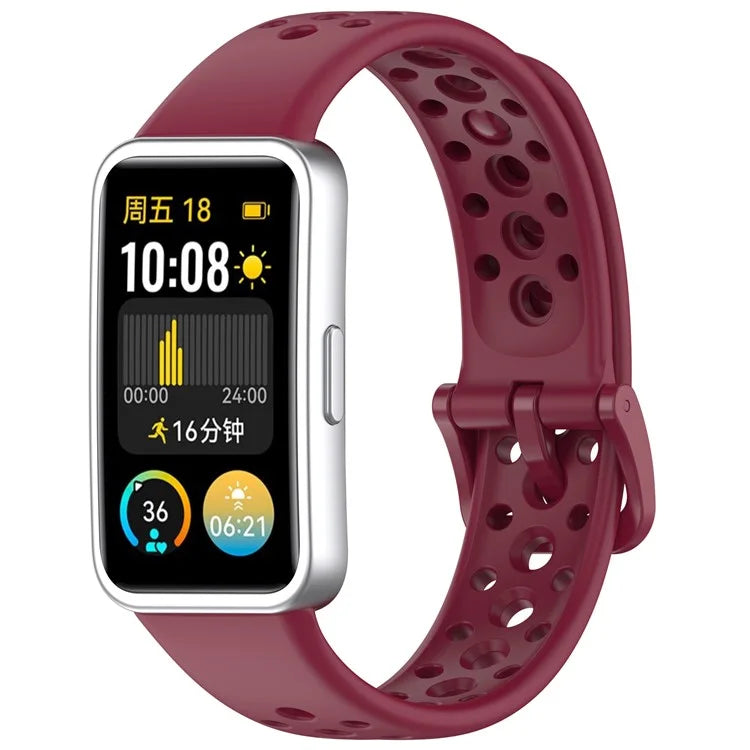 For Huawei Band 9 / 9 NFC / 8 / 8 NFC Breathable Holes Replacement Band Silicone Watch Strap