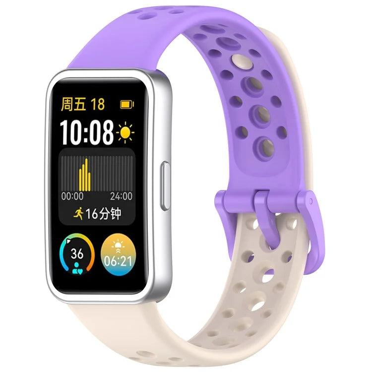 For Huawei Band 9 / 9 NFC / 8 / 8 NFC Breathable Holes Replacement Band Silicone Watch Strap+Purple