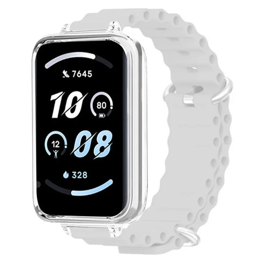 For Honor Band 9 Watch Band Ocean Silicone Strap with Transparent Case