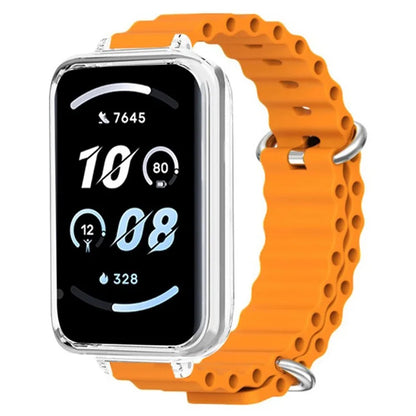 For Honor Band 9 Watch Band Ocean Silicone Strap with Transparent Case