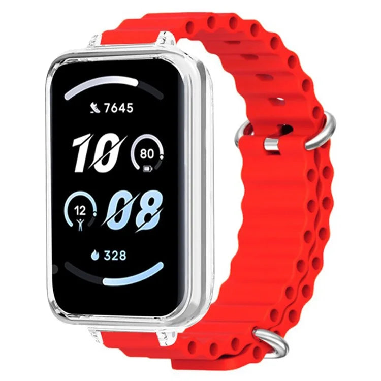 For Honor Band 9 Watch Band Ocean Silicone Strap with Transparent Case