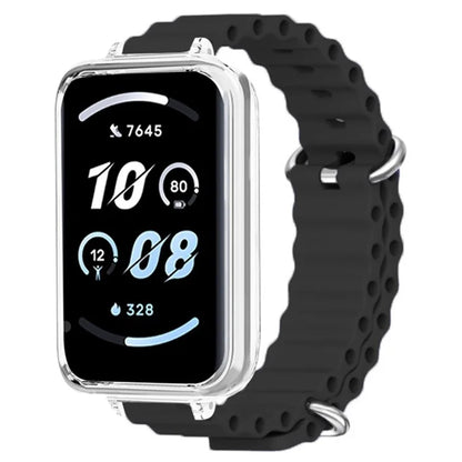 For Honor Band 9 Watch Band Ocean Silicone Strap with Transparent Case