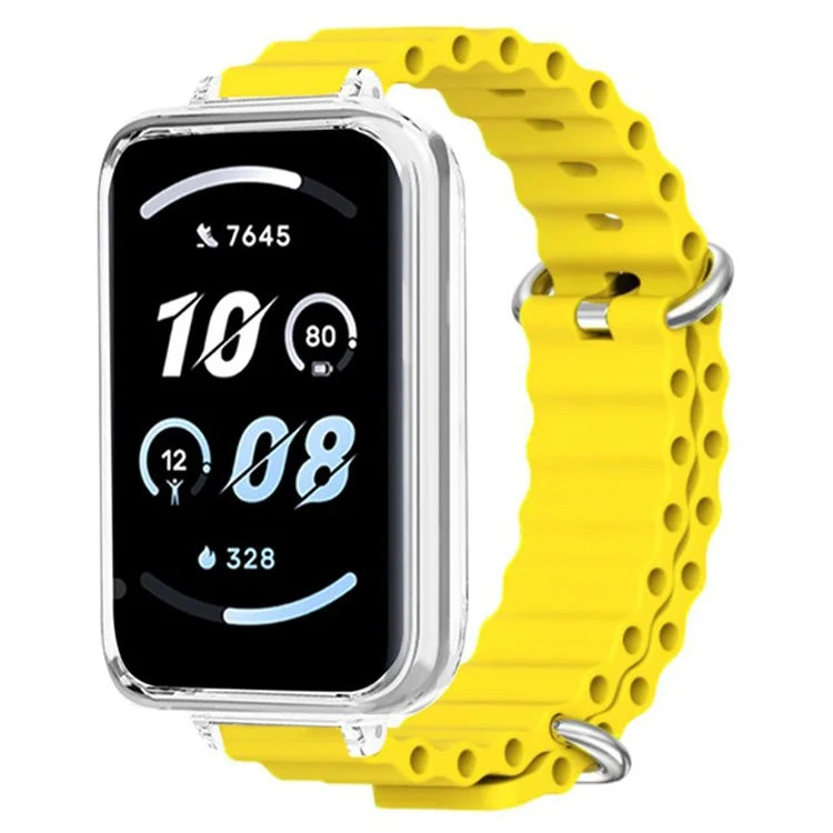 For Honor Band 9 Watch Band Ocean Silicone Strap with Transparent Case