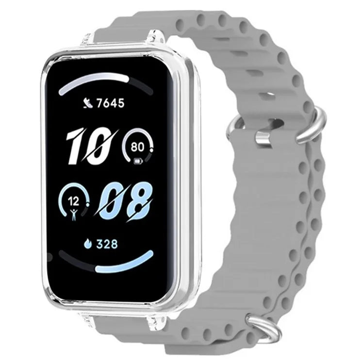 For Honor Band 9 Watch Band Ocean Silicone Strap with Transparent Case