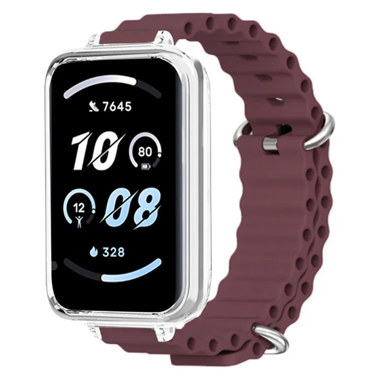 For Honor Band 9 Watch Band Ocean Silicone Strap with Transparent Case