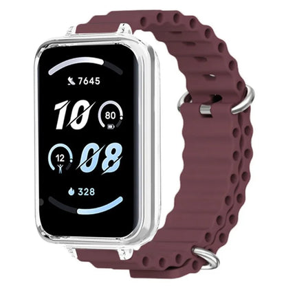 For Honor Band 9 Watch Band Ocean Silicone Strap with Transparent Case