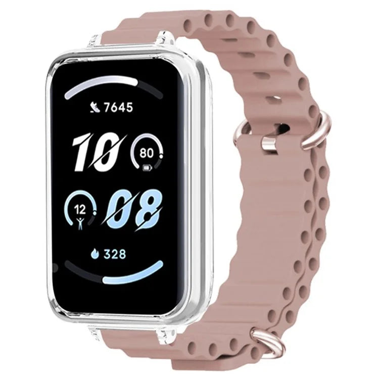 For Honor Band 9 Watch Band Ocean Silicone Strap with Transparent Case