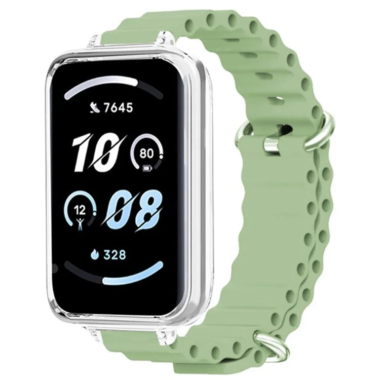 For Honor Band 9 Watch Band Ocean Silicone Strap with Transparent Case