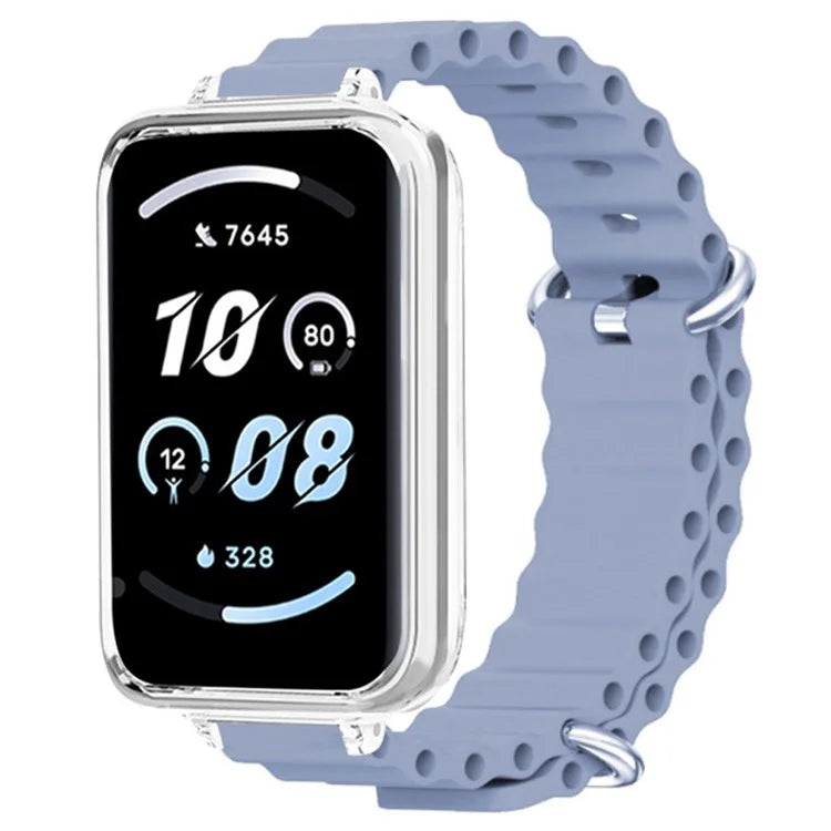 For Honor Band 9 Watch Band Ocean Silicone Strap with Transparent Case