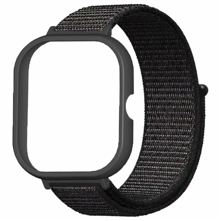 For Xiaomi Redmi Watch 4 Wrist Strap Nylon Loop Watch Band with Black PC Watch Case