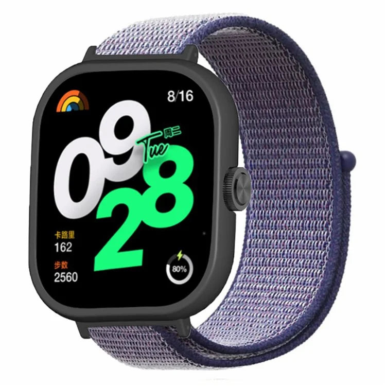 For Xiaomi Redmi Watch 4 Wrist Strap Nylon Loop Watch Band with Black PC Watch Case