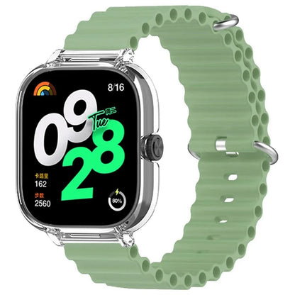 For Xiaomi Redmi Watch 4 Silicone Strap Ocean Sport Watch Band with Transparent Case