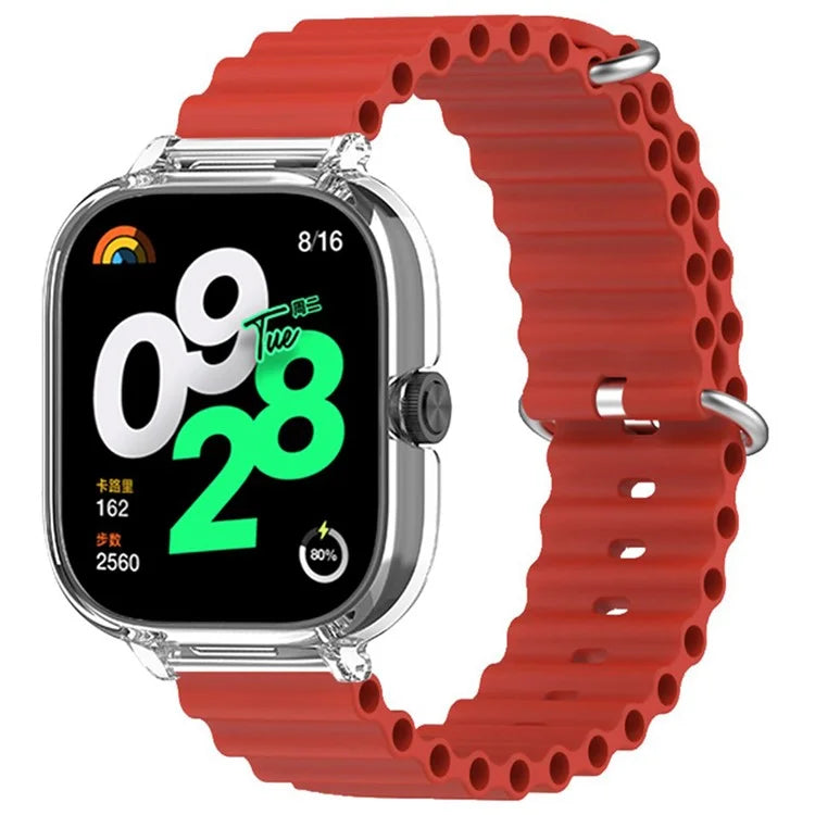 For Xiaomi Redmi Watch 4 Silicone Strap Ocean Sport Watch Band with Transparent Case