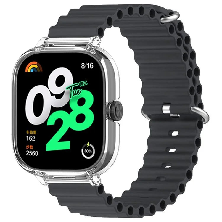 For Xiaomi Redmi Watch 4 Silicone Strap Ocean Sport Watch Band with Transparent Case