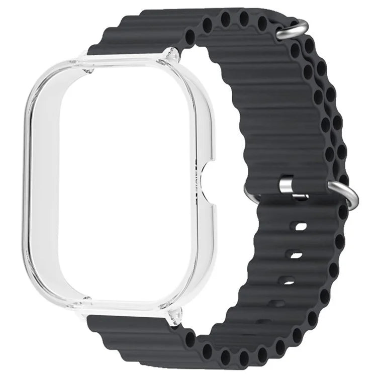 For Xiaomi Redmi Watch 4 Silicone Strap Ocean Sport Watch Band with Transparent Case