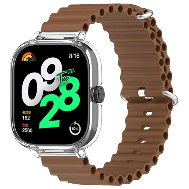 For Xiaomi Redmi Watch 4 Silicone Strap Ocean Sport Watch Band with Transparent Case