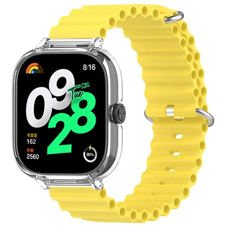 For Xiaomi Redmi Watch 4 Silicone Strap Ocean Sport Watch Band with Transparent Case