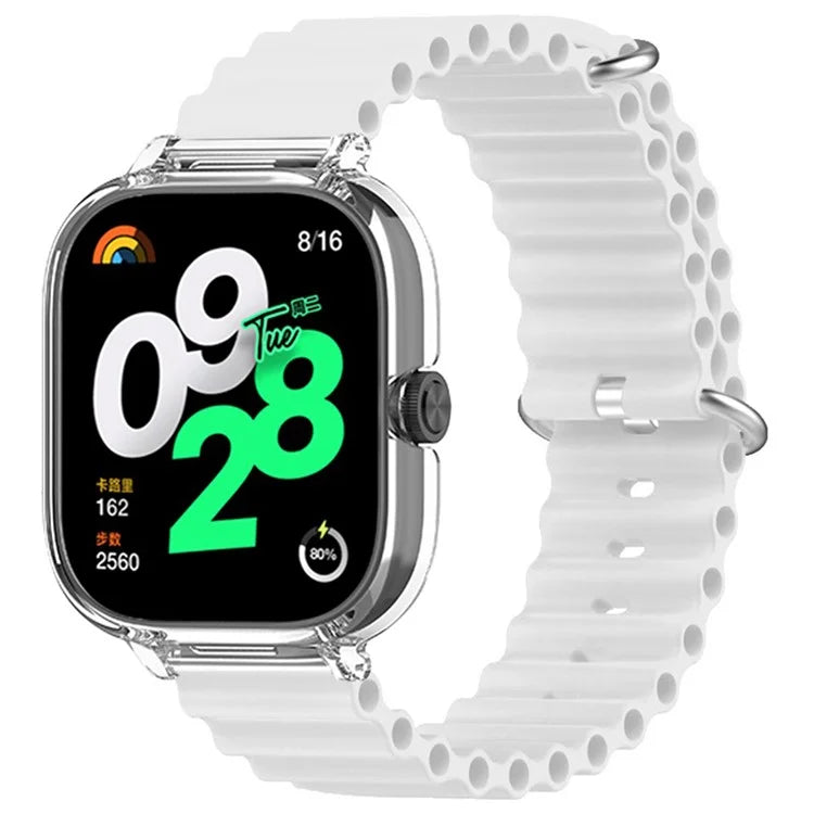 For Xiaomi Redmi Watch 4 Silicone Strap Ocean Sport Watch Band with Transparent Case