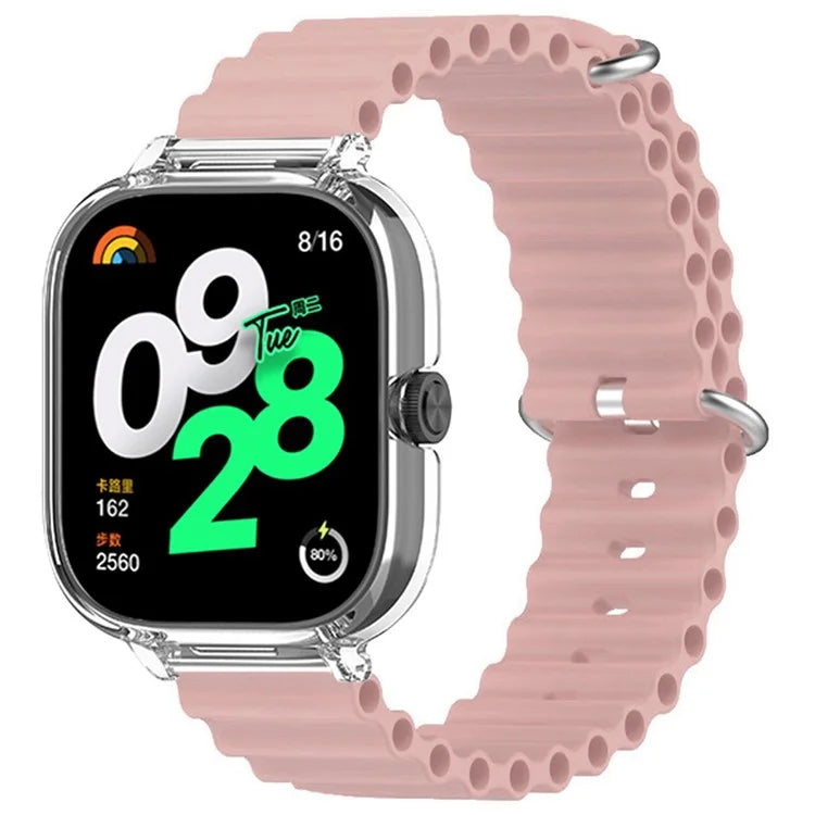 For Xiaomi Redmi Watch 4 Silicone Strap Ocean Sport Watch Band with Transparent Case