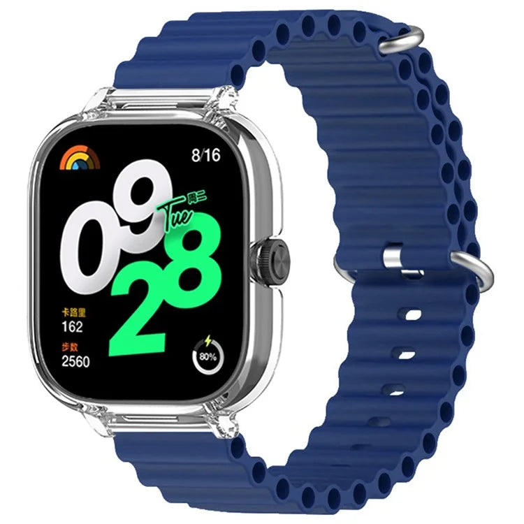 For Xiaomi Redmi Watch 4 Silicone Strap Ocean Sport Watch Band with Transparent Case
