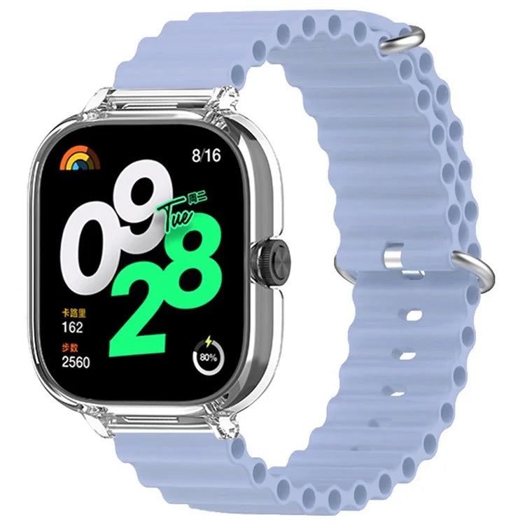For Xiaomi Redmi Watch 4 Silicone Strap Ocean Sport Watch Band with Transparent Case