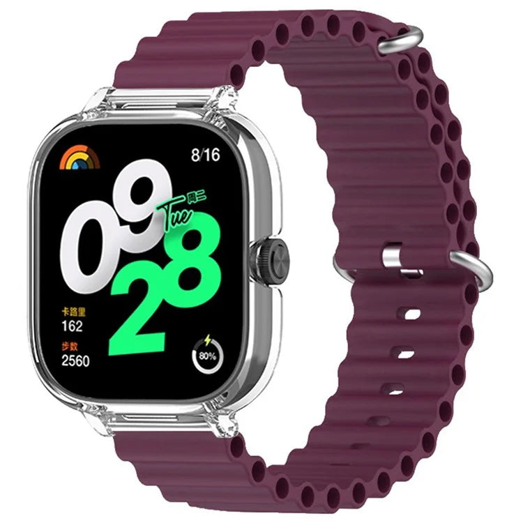 For Xiaomi Redmi Watch 4 Silicone Strap Ocean Sport Watch Band with Transparent Case