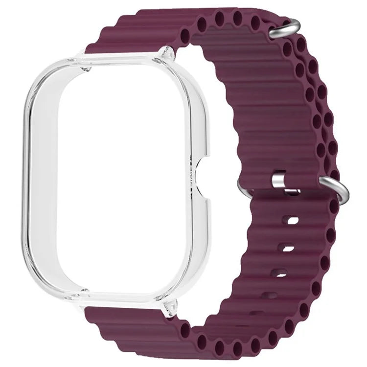 For Xiaomi Redmi Watch 4 Silicone Strap Ocean Sport Watch Band with Transparent Case