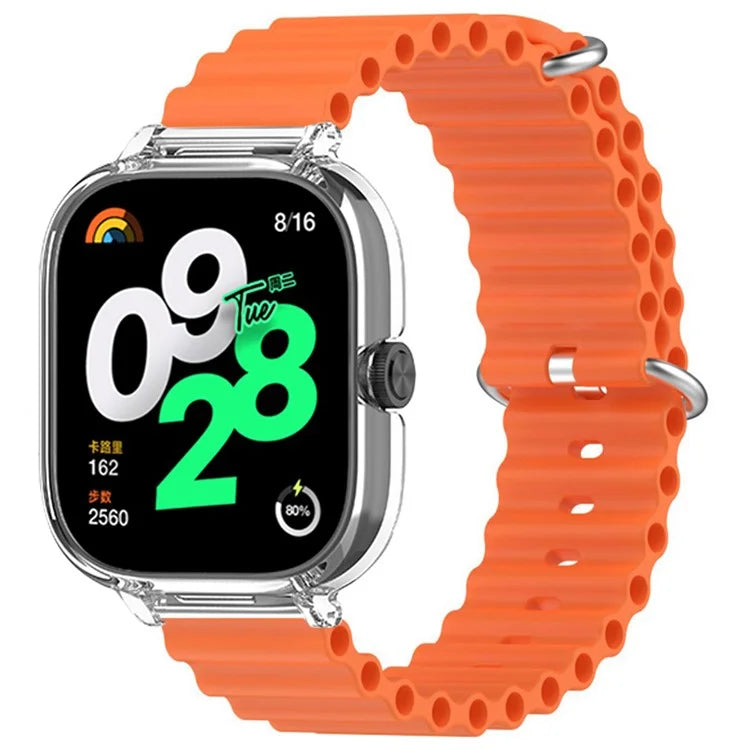 For Xiaomi Redmi Watch 4 Silicone Strap Ocean Sport Watch Band with Transparent Case