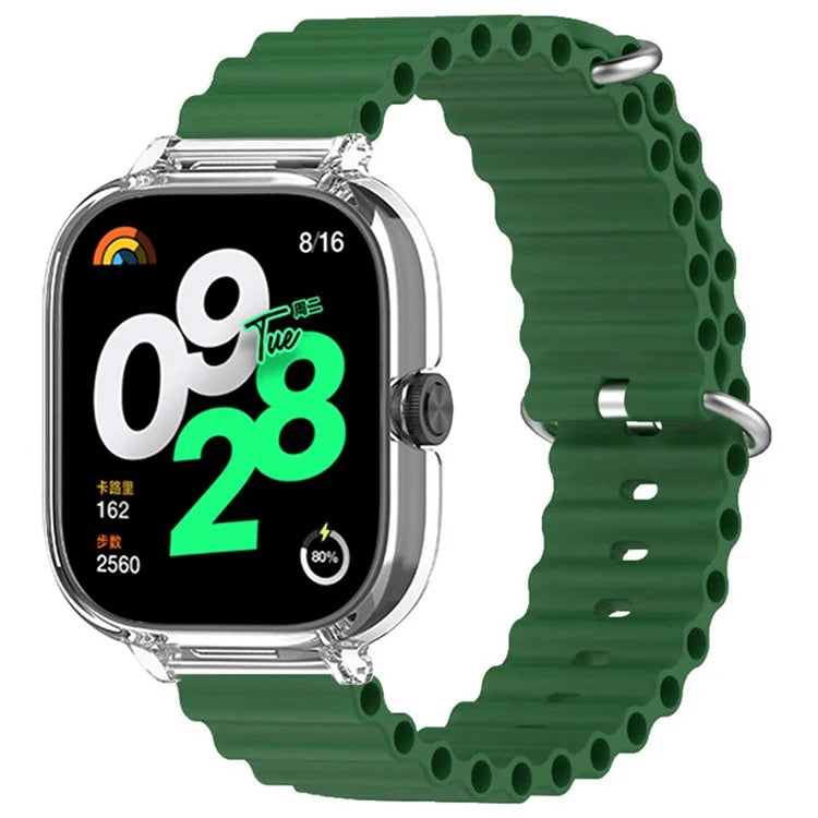 For Xiaomi Redmi Watch 4 Silicone Strap Ocean Sport Watch Band with Transparent Case