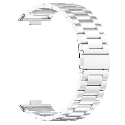 For Huawei Watch Fit 3 Band with Dual Press Buckle, 3-Bead Steel Wrist Strap