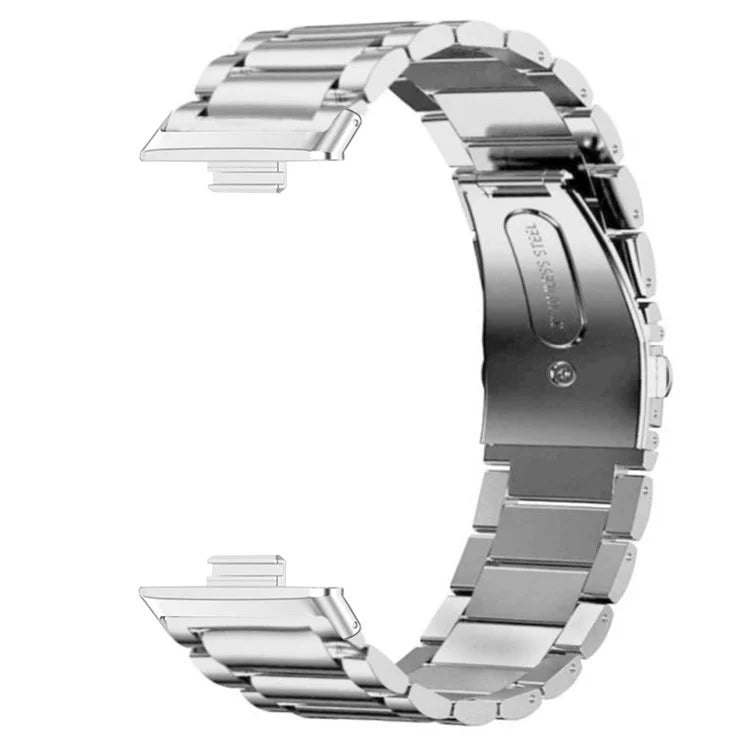 For Huawei Watch Fit 3 Band with Dual Press Buckle, 3-Bead Steel Wrist Strap