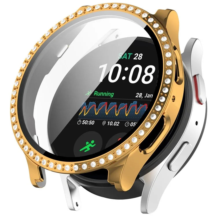For Samsung Galaxy Watch7 44mm Shiny Rhinestone Watch Case Integrated with Tempered Glass Film