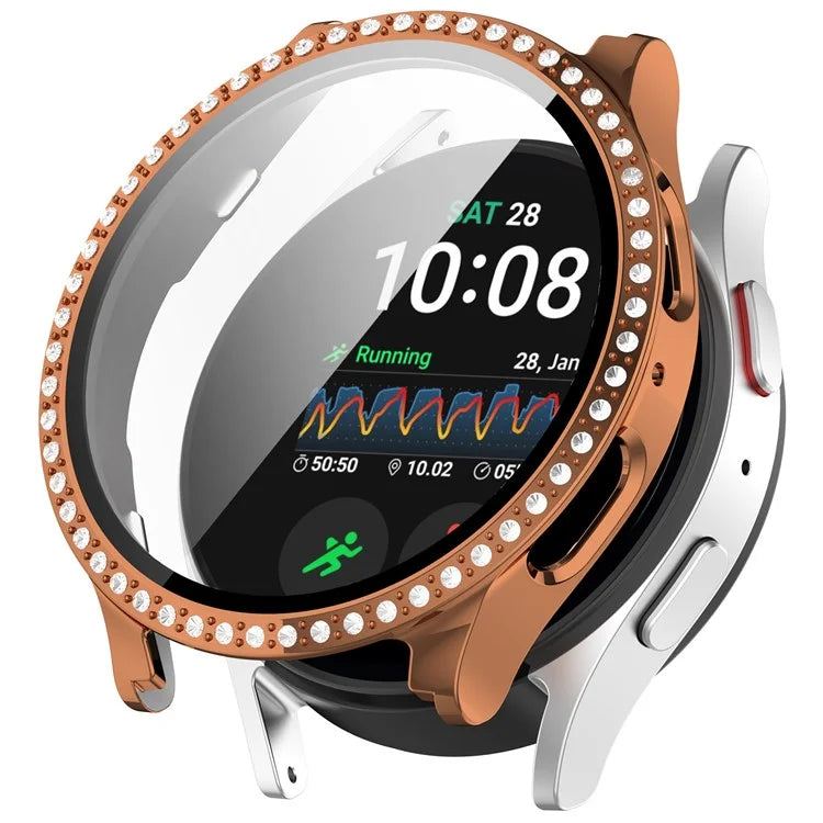 For Samsung Galaxy Watch7 44mm Shiny Rhinestone Watch Case Integrated with Tempered Glass Film