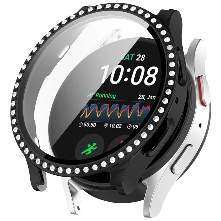 For Samsung Galaxy Watch7 40mm Rhinestone Decor PC Watch Case Integrated with Tempered Glass Film