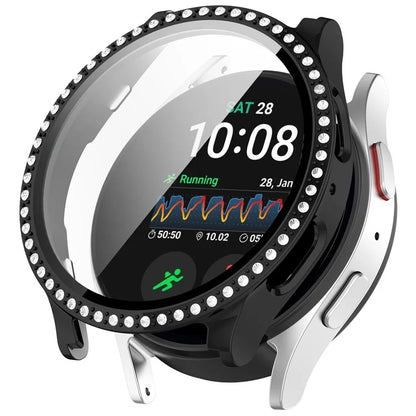 For Samsung Galaxy Watch7 40mm Rhinestone Decor PC Watch Case Integrated with Tempered Glass Film