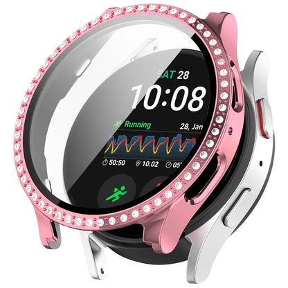 For Samsung Galaxy Watch7 40mm Rhinestone Decor PC Watch Case Integrated with Tempered Glass Film