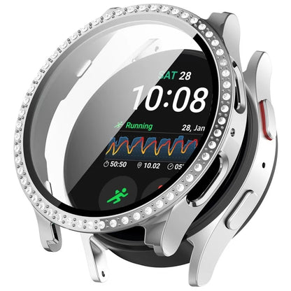 For Samsung Galaxy Watch7 40mm Rhinestone Decor PC Watch Case Integrated with Tempered Glass Film