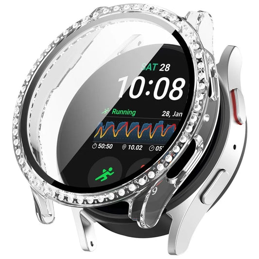 For Samsung Galaxy Watch7 44mm Case Hard PC Full Protective Watch Cover with Tempered Glass Film - Transparent