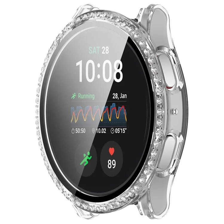 For Samsung Galaxy Watch7 40mm Case Rhinestone Decor Hard PC Watch Cover with Tempered Glass Film - Transparent