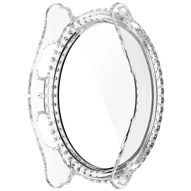 For Samsung Galaxy Watch7 40mm Case Rhinestone Decor Hard PC Watch Cover with Tempered Glass Film - Transparent