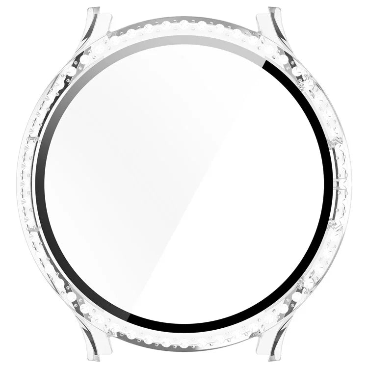 For Samsung Galaxy Watch7 40mm Case Rhinestone Decor Hard PC Watch Cover with Tempered Glass Film - Transparent