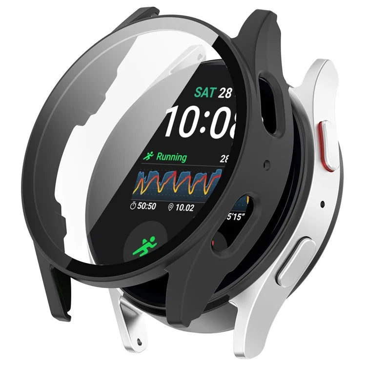 For Samsung Galaxy Watch7 44mm PC Watch Case Anti-Scratch Cover with Tempered Glass Film - Pink