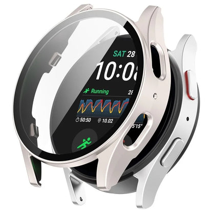 For Samsung Galaxy Watch7 44mm PC Watch Case Anti-Scratch Cover with Tempered Glass Film - Pink