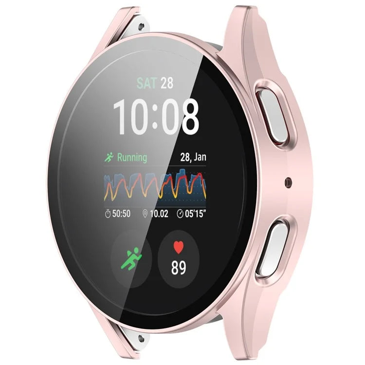For Samsung Galaxy Watch7 44mm PC Watch Case Anti-Scratch Cover with Tempered Glass Film - Pink