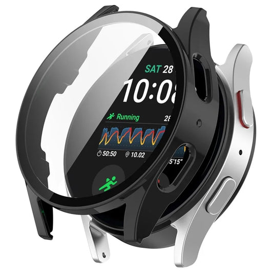 For Samsung Galaxy Watch7 44mm Case Hard PC Overall Protective Cover with Tempered Glass Film