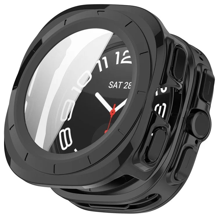 For Samsung Galaxy Watch Ultra 47mm PC Watch Case Anti-Scratch Cover with Tempered Glass Film - Pink